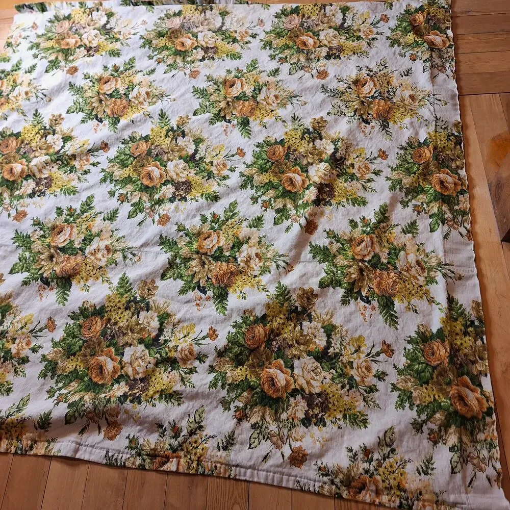 Vintage handmade floral huge curtain panel 72x72 roses moody cottage MCM granny